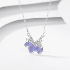 Cartoon Unicorn Necklace Women's Sterling Silver Clavicle Chain Cold Enamel Pendant nowadaysfashion