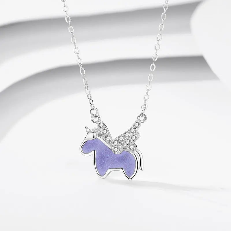 Cartoon Unicorn Necklace Women's Sterling Silver Clavicle Chain Cold Enamel Pendant nowadaysfashion