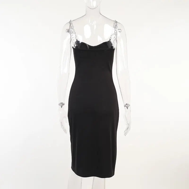 Women's Dresses Chain Strapless Sleeveless Solid Basic Split Knee-Length Bodycon 2022 nowadaysfashion