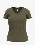 Olive Heather Wonder V-Neck women's top by SpectraUSA, front view showing soft fabric and V-neck design.