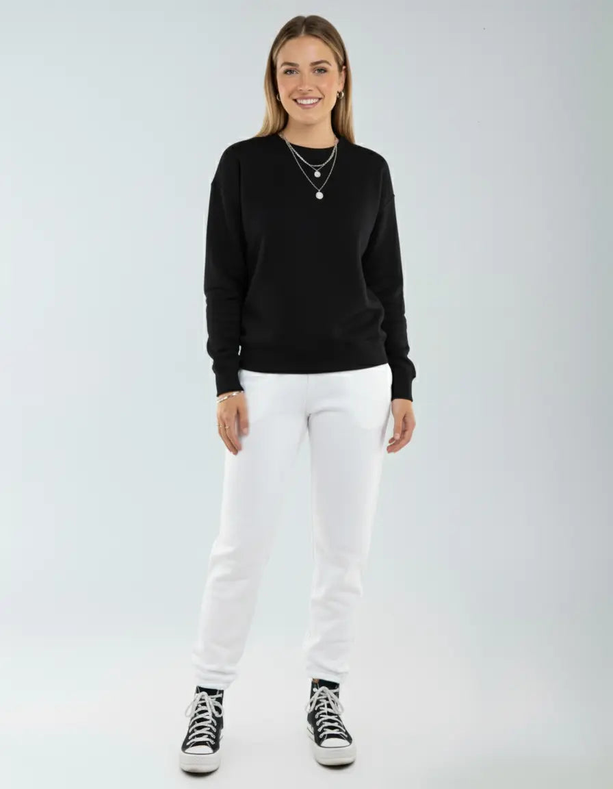 SpectraUSA fleece jogger pants P2005 in black with elastic waistband and cuffed ankles, comfortable athletic loungewear.