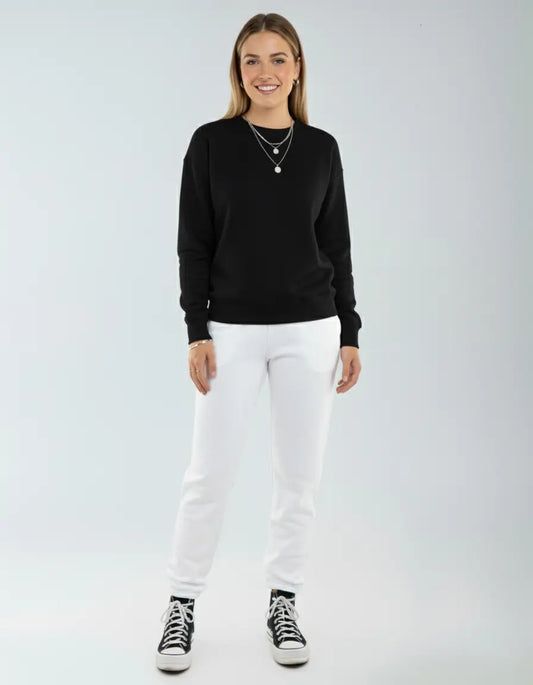 SpectraUSA fleece jogger pants P2005 in black with elastic waistband and cuffed ankles, comfortable athletic loungewear.