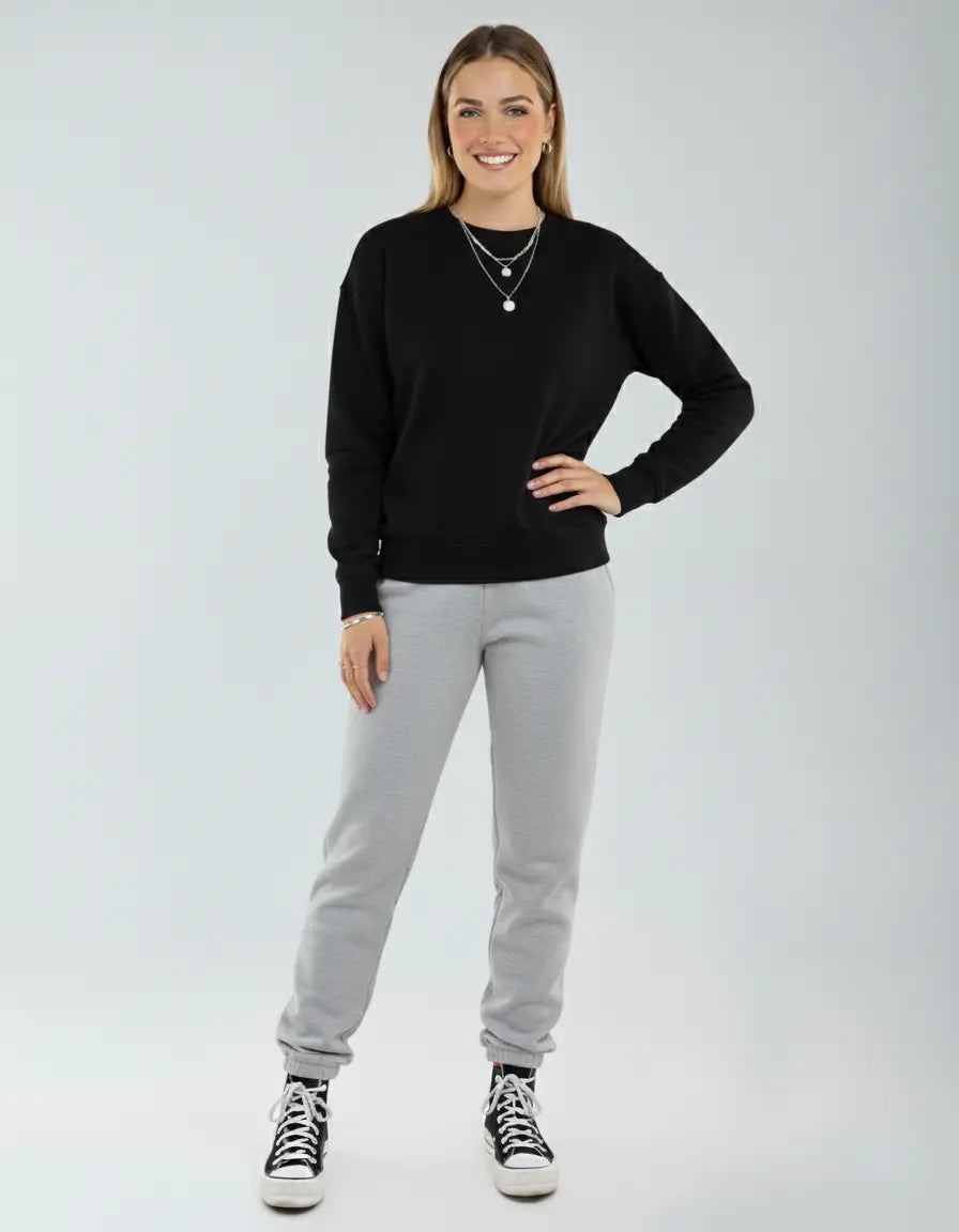 Fleece jogger pants by SpectraUSA, model P2005, in dark gray with elastic waistband and tapered leg fit.