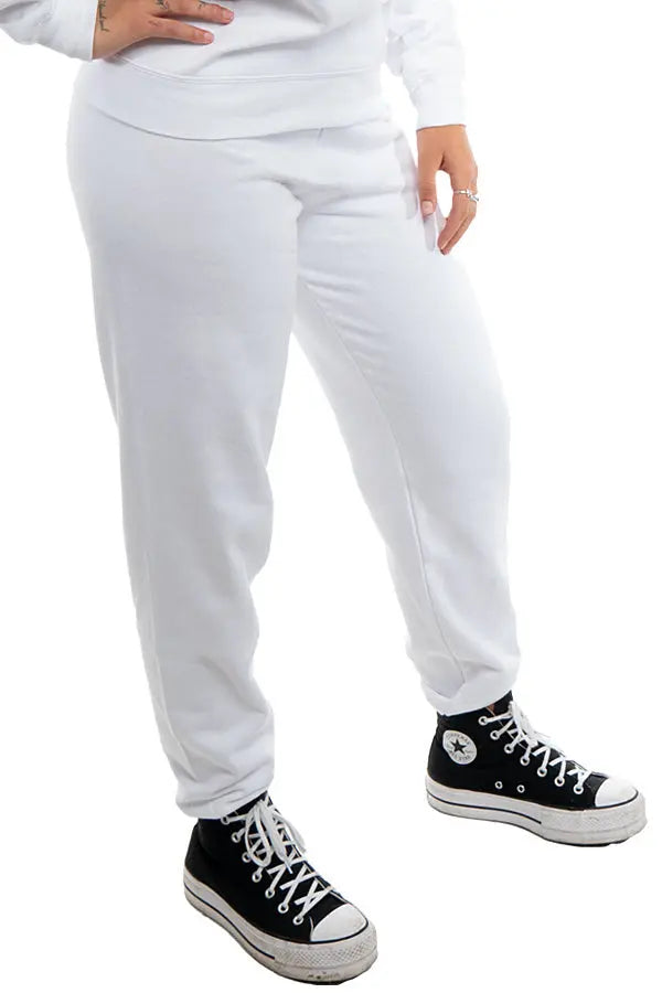 White fleece jogger pants by SpectraUSA, casual fit with elastic waistband and tapered legs, shown on a plain background.