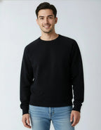Black fleece crew neck sweatshirt for men by SpectraUSA, featuring a comfortable fit and classic design.