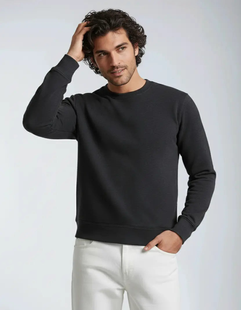 Unisex charcoal heather fleece crew neck sweatshirt with drop shoulder design by SpectraUSA, midweight and comfortable for casual wear.