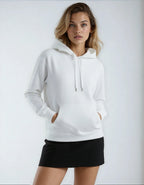 White heavyweight fleece hoodie for women by SpectraUSA, featuring a cozy and stylish design perfect for cold weather.