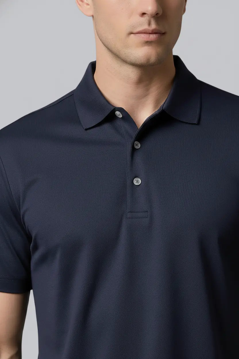Men's navy UPF 50 Performance Polo by SpectraUSA, featuring breathable fabric and a classic fit.