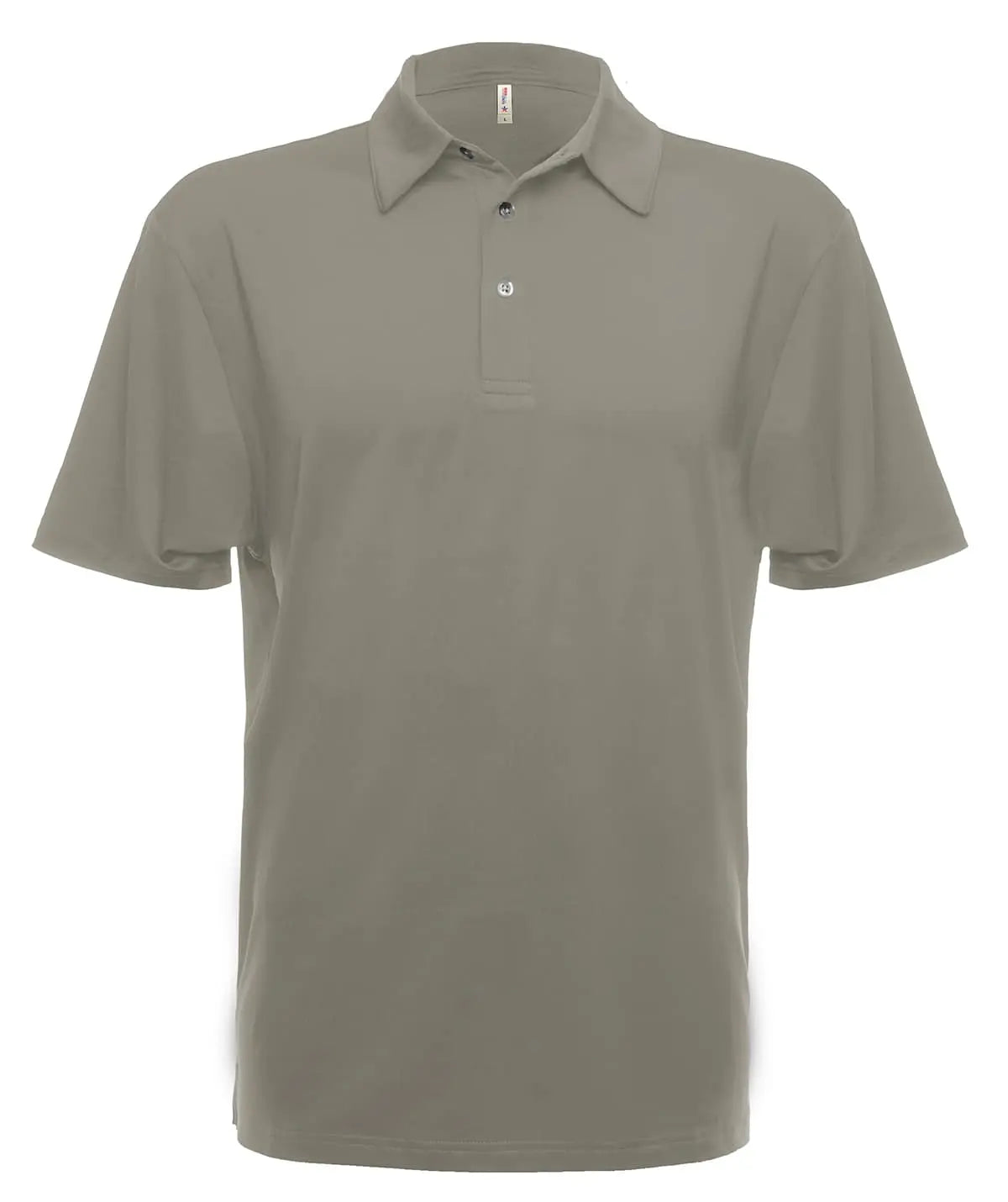 Men's UPF 50 Performance Polo by SpectraUSA in warm grey, front view showcasing breathable fabric and athletic fit.