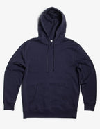 SpectraUSA unisex navy fleece hoodie pullover, midweight, with front pocket and adjustable drawstring hood.