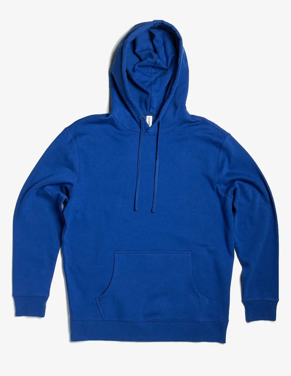 Unisex royal blue fleece hoodie pullover by SpectraUSA, midweight, with a hood and casual fit.