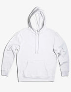 White fleece hoodie pullover by SpectraUSA, unisex midweight fleece hoodie with a front pocket and adjustable drawstrings.