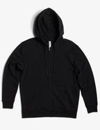 Unisex black zip hoodie made of midweight fleece by SpectraUSA, featuring a full front zipper and casual style.