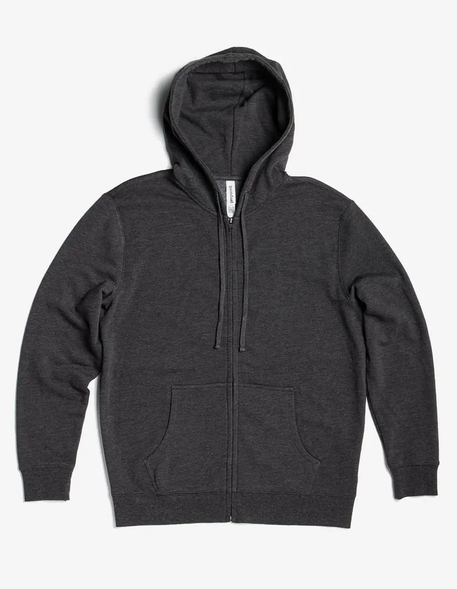 Unisex charcoal heather fleece zip hoodie from SpectraUSA, midweight fleece with full zip and hood for casual wear.