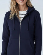 Unisex navy zip hoodie by SpectraUSA, midweight fleece with full zipper and front pockets, casual and comfortable.