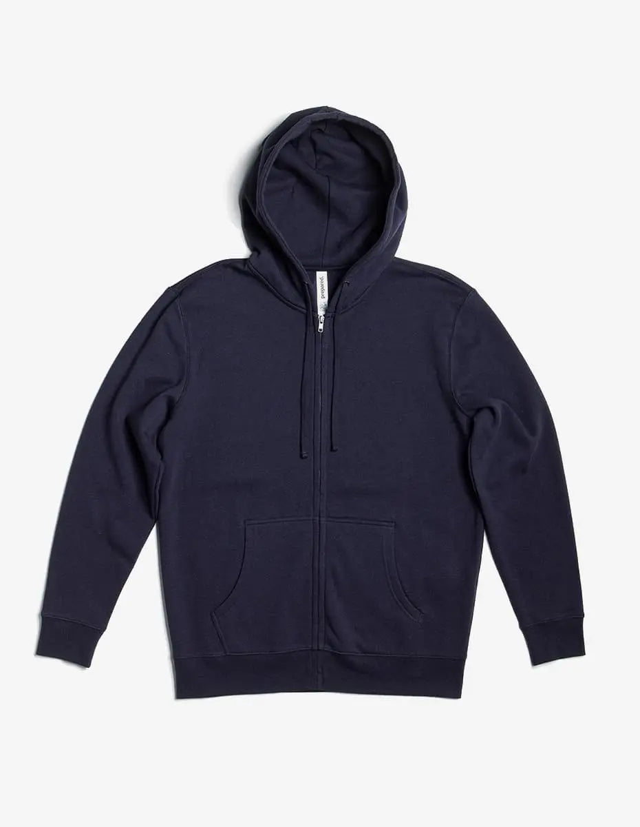Unisex navy SpectraUSA zip hoodie made of midweight fleece, full-zip front, comfortable and casual.