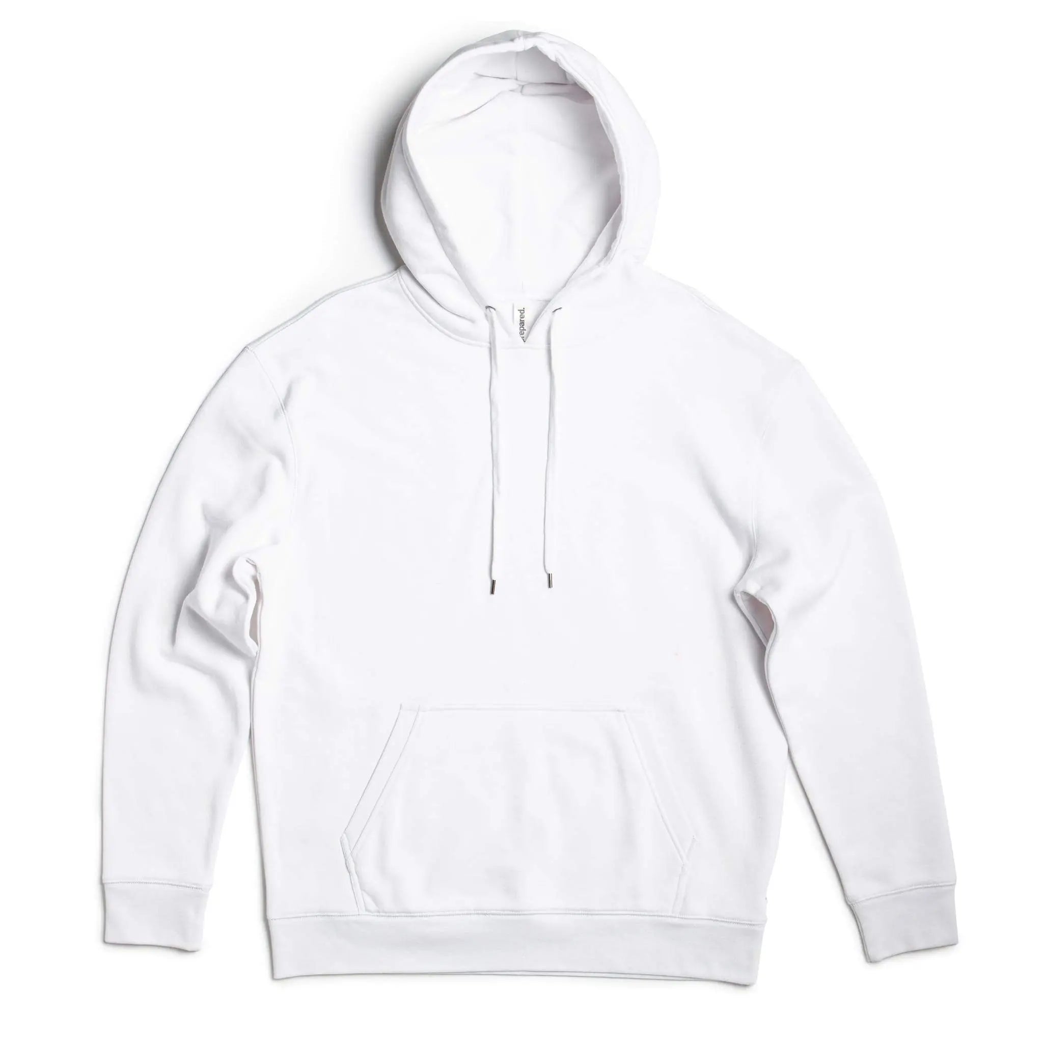 White men's fleece heavyweight hoodie from SpectraUSA with a front pouch pocket and adjustable drawstring hood.