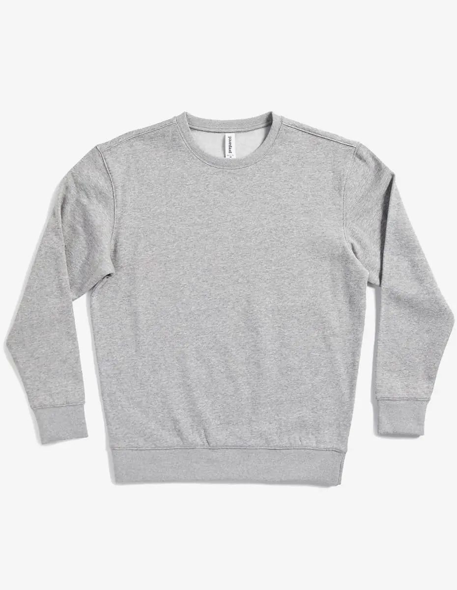 SpectraUSA unisex fleece crew neck sweatshirt in athletic heather, midweight, drop shoulder style, flatlay image.