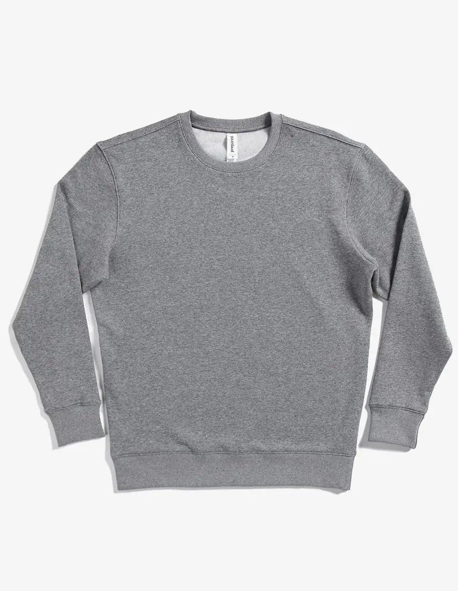SpectraUSA fleece crew neck sweatshirt in gunmetal heather, unisex midweight drop shoulder design, flatlay image.