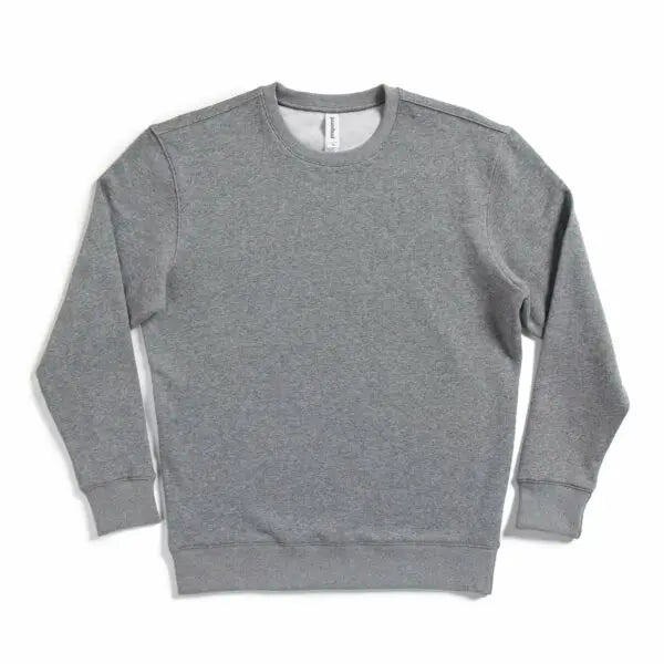 SpectraUSA unisex crew neck fleece sweatshirt in gunmetal heather, midweight, drop shoulder style, flatlay image.