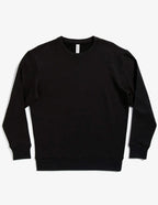 Black fleece crew neck sweatshirt by SpectraUSA, unisex midweight drop shoulder design, flatlay view.