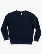 Navy fleece crew neck sweatshirt by SpectraUSA, unisex midweight drop shoulder design, flatlay view.