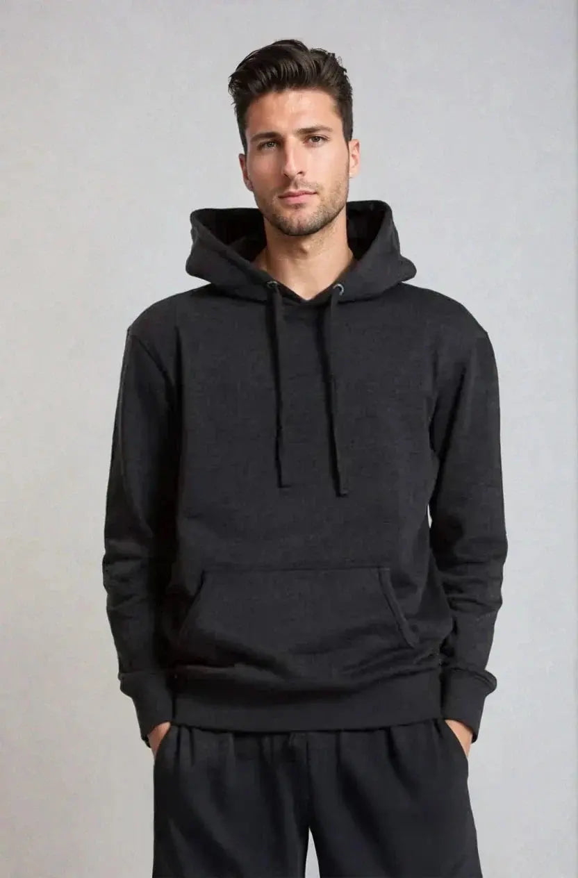 SpectraUSA midweight fleece hoodie pullover in charcoal heather, unisex design, comfortable and casual for everyday wear.