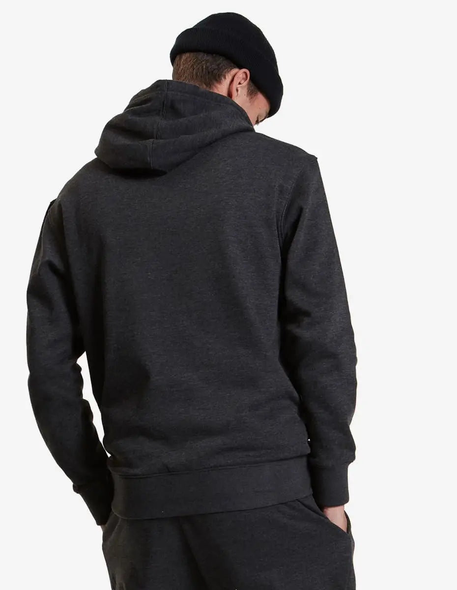 Unisex midweight fleece hoodie pullover in charcoal heather from SpectraUSA, featuring a hood and casual fit.