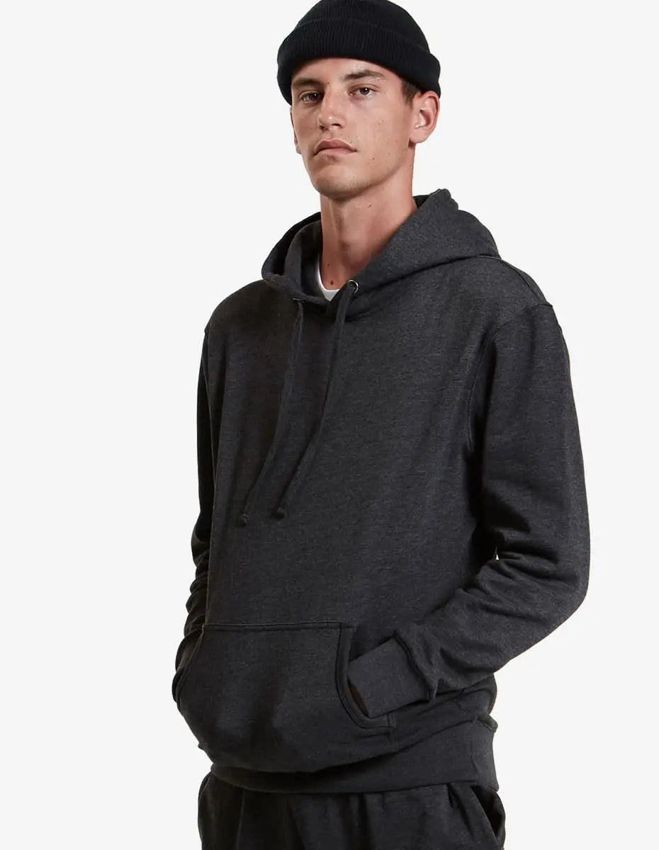 SpectraUSA unisex midweight fleece hoodie pullover in charcoal heather, featuring a hood and casual fit.