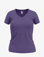 Purple Heather Wonder V-Neck women's top by SpectraUSA, front view showcasing the neckline and soft fabric.
