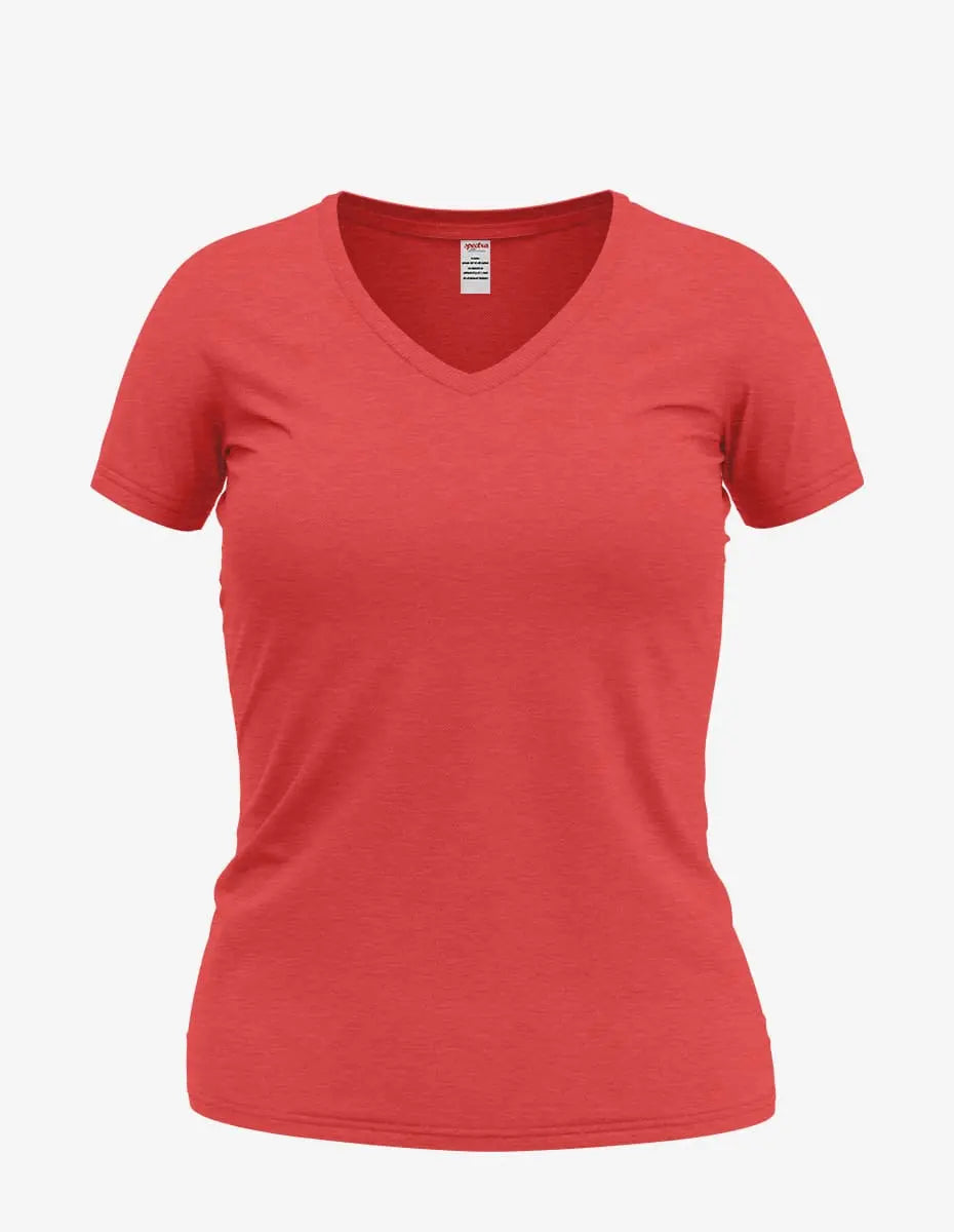 Red heather Wonder V-Neck 8650 women's top by SpectraUSA, front view showing V-neckline and soft fabric texture.