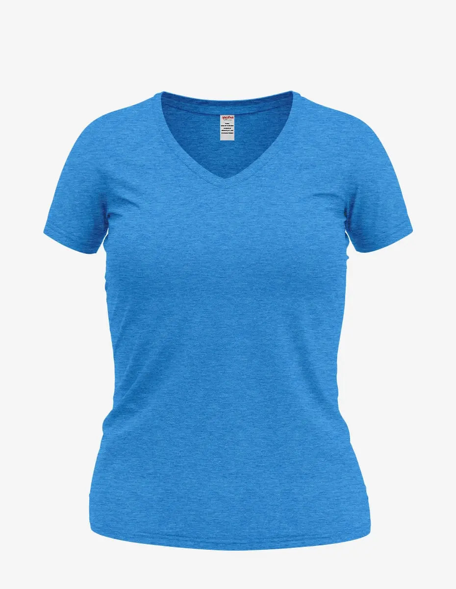 SpectraUSA Wonder V-Neck women's top in royal heather, front view showing V-neck and soft fabric texture.