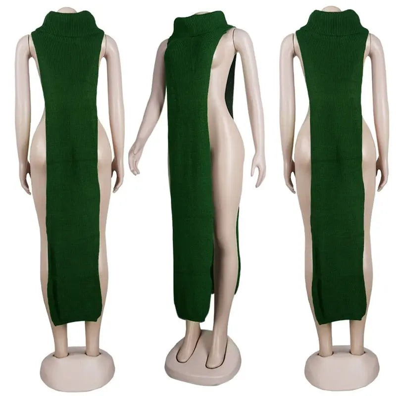 Knitted Side Split Sweater Dress Sleeveless Spring Clothes for Women Y2k Outfits Long Maxi Dresses nowadaysfashion
