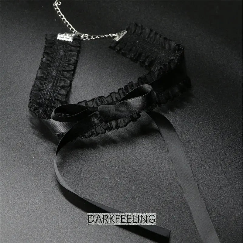 Bowknot Dark Girl Black Lace Choker Necklace Harajuku Punk Gothic Loli Cute Collar nowadaysfashion