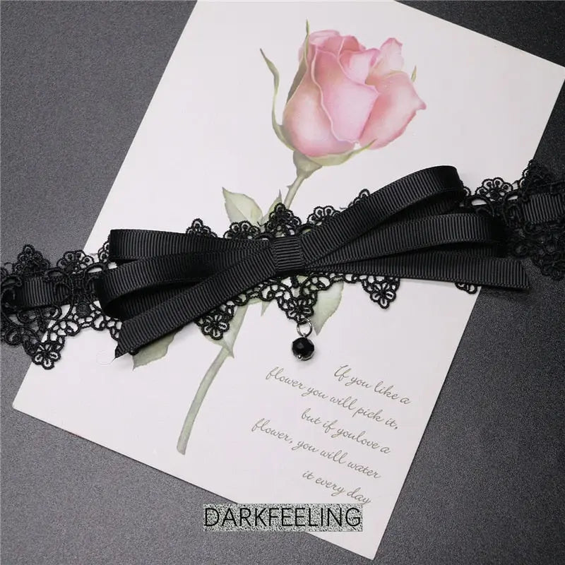 Bowknot Dark Girl Black Lace Choker Necklace Harajuku Punk Gothic Loli Cute Collar nowadaysfashion
