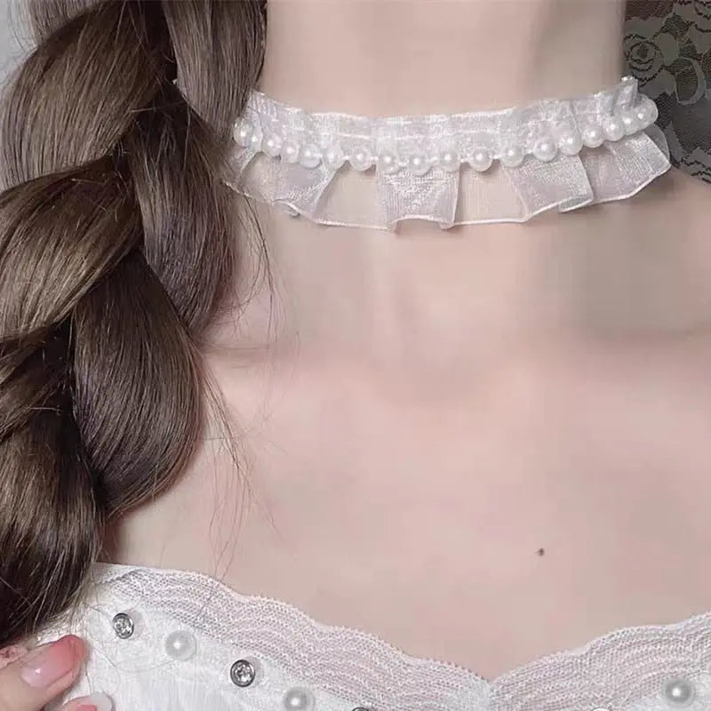 Bowknot Dark Girl Black Lace Choker Necklace Harajuku Punk Gothic Loli Cute Collar nowadaysfashion