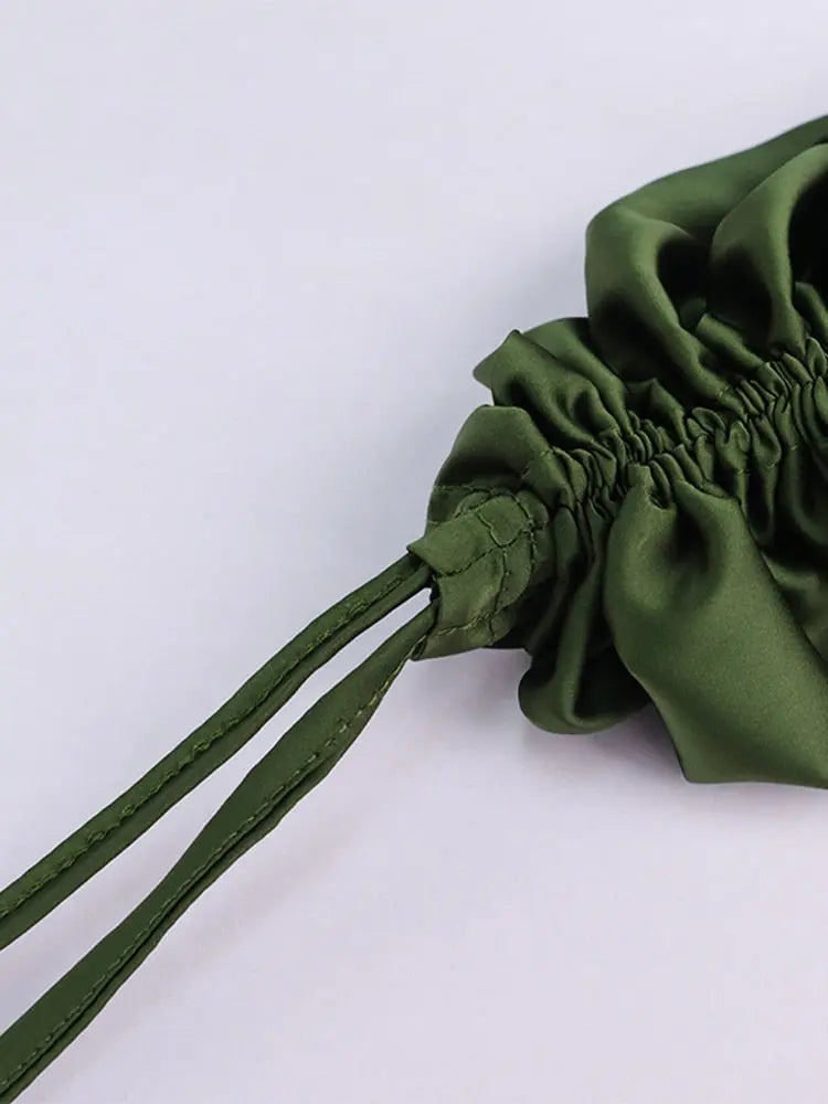Ruched Satin Summer Dress Drawstring Spaghetti Straps Cowl Neck Backless Long Dresses nowadaysfashion