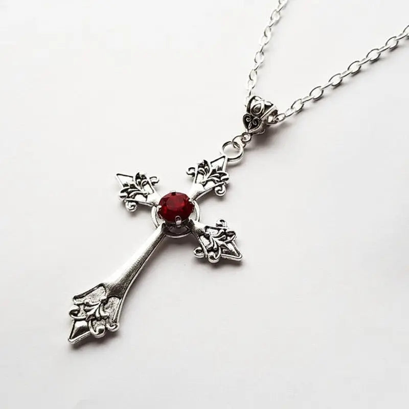 Large Detailed Cross Drill Pendant Necklace Silver Color Tone Gothic Punk Jewellery nowadaysfashion