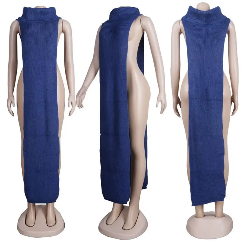 Knitted Side Split Sweater Dress Sleeveless Spring Clothes for Women Y2k Outfits Long Maxi Dresses nowadaysfashion
