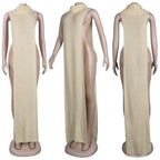 Knitted Side Split Sweater Dress Sleeveless Spring Clothes for Women Y2k Outfits Long Maxi Dresses nowadaysfashion