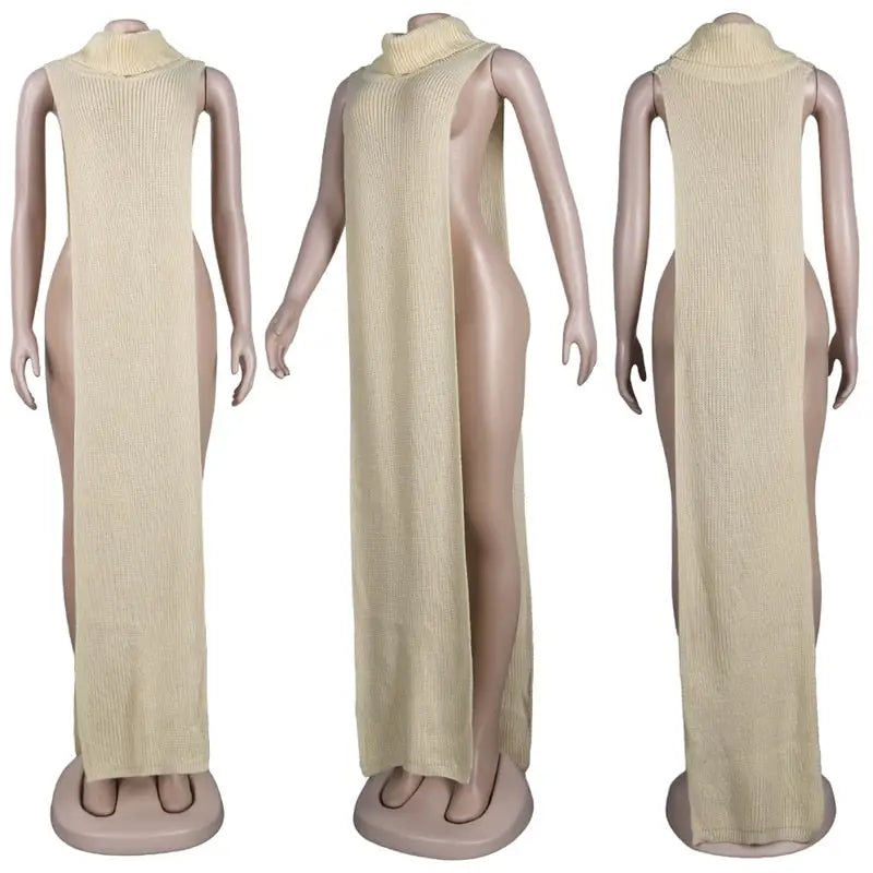 Knitted Side Split Sweater Dress Sleeveless Spring Clothes for Women Y2k Outfits Long Maxi Dresses nowadaysfashion