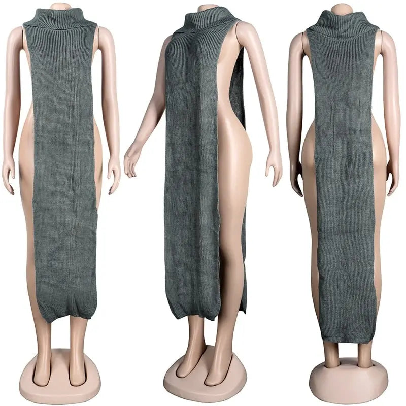 Knitted Side Split Sweater Dress Sleeveless Spring Clothes for Women Y2k Outfits Long Maxi Dresses nowadaysfashion