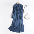 Autumn Fashion Women Elegant Satin Dress Long Sleeve Office Ladies Midi Dress nowadaysfashion