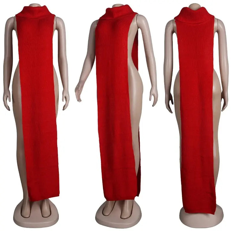 Knitted Side Split Sweater Dress Sleeveless Spring Clothes for Women Y2k Outfits Long Maxi Dresses nowadaysfashion