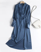 Autumn Fashion Women Elegant Satin Dress Long Sleeve Office Ladies Midi Dress nowadaysfashion