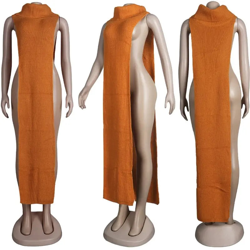 Knitted Side Split Sweater Dress Sleeveless Spring Clothes for Women Y2k Outfits Long Maxi Dresses nowadaysfashion