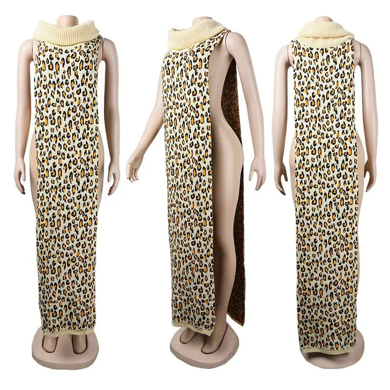 Knitted Side Split Sweater Dress Sleeveless Spring Clothes for Women Y2k Outfits Long Maxi Dresses nowadaysfashion