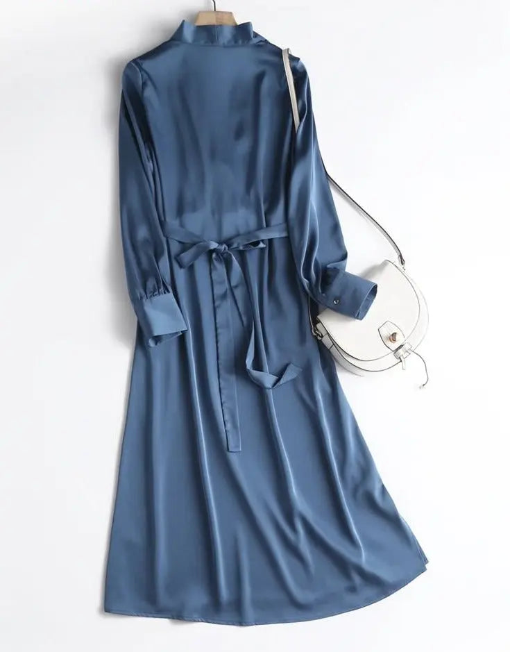 Autumn Fashion Women Elegant Satin Dress Long Sleeve Office Ladies Midi Dress nowadaysfashion