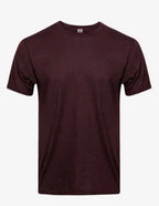 Men's Bi-Blend Crew 3050 by SpectraUSA featuring dark burgundy and black heather knit fabric, front view showing crew neckline and textured pattern.