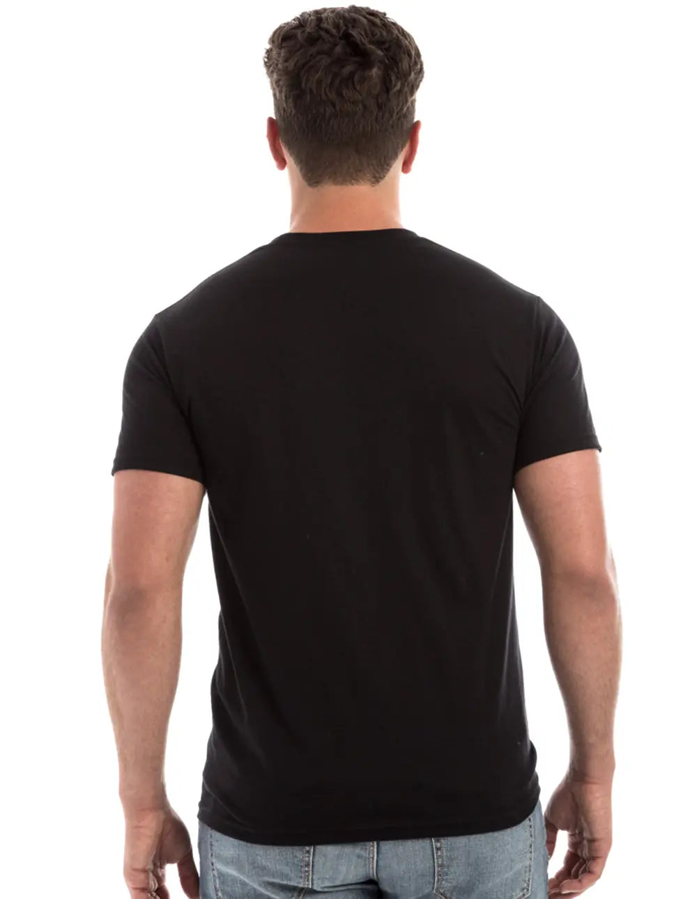 Black men's Retro Ring-Spun Crew Neck T-Shirt by SpectraUSA, showcasing a classic fit and soft fabric.